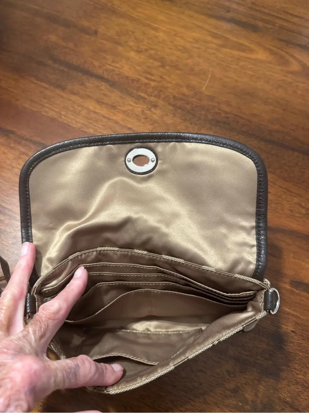Coach Brown Signature Canvas Wristlet with Leather Trim